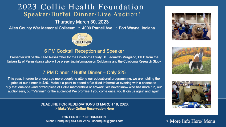 Collie Health Foundation -- 2023 Speaker, Buffet Dinner and Live Auction