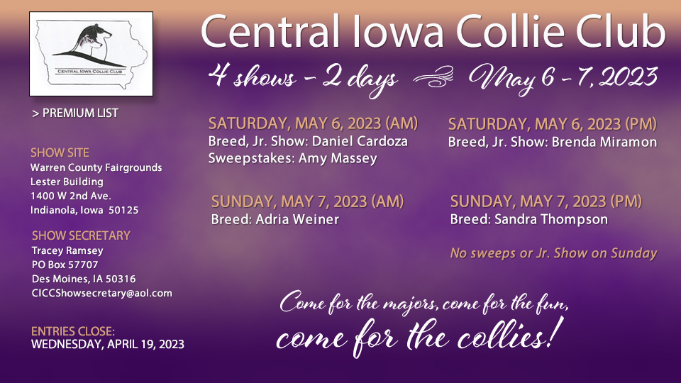 Central Iowa Collie Club -- 2023 Specialty Shows