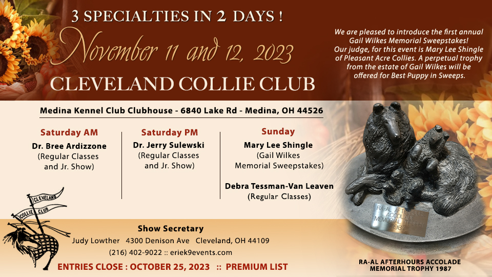 Cleveland Collie Club -- 2023 Specialty Shows and Gail Wilkes Memorial Sweepstakes