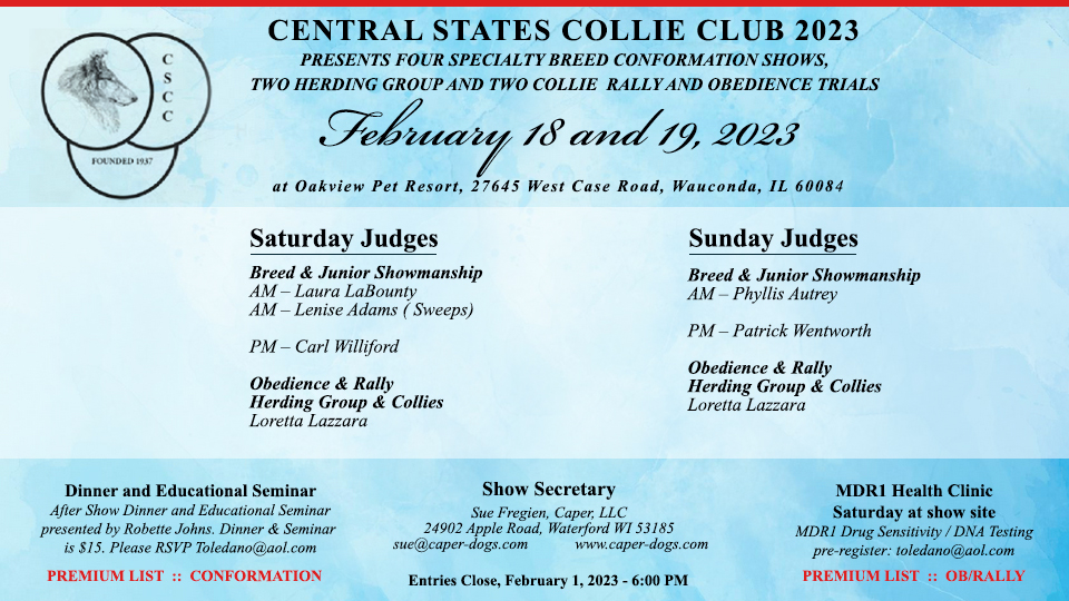 Central States Collie Club -- 2023 Specialty Shows and Obedience and Rally Herding Trials