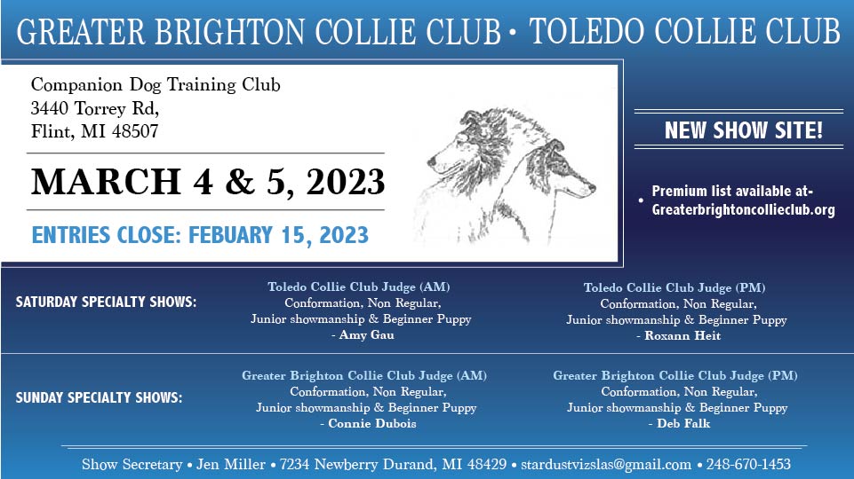 Greater Brighton Collie Club / Toledo Collie Club -- 2023 Specialty Shows