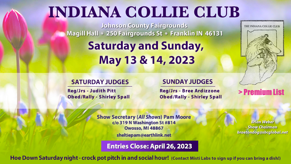Indiana Collie Club -- 2023 Specialty Shows and Obedience and Rally Trials