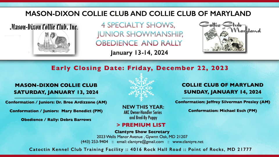 Mason-Dixon Collie Club / Collie Club of Maryland  -- 2024 Specialty Shows and Obedience and Rally Trials