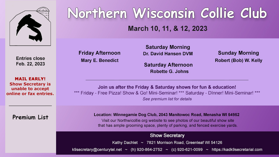 Northern Wisconsin Collie Club -- 2023 Specialty Shows