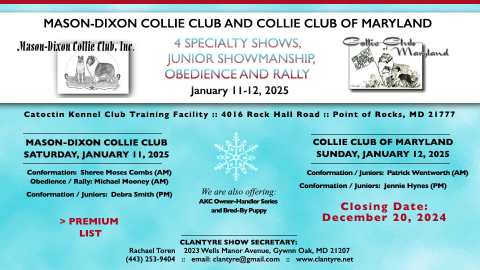 Mason-Dixon Collie Club / Collie Club of Maryland -- 2025 Specialty Shows 