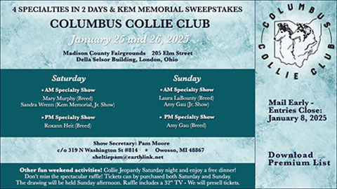 Columbus Collie Club -- 2025 Specialty Shows and Kem Memorial Sweepstakes