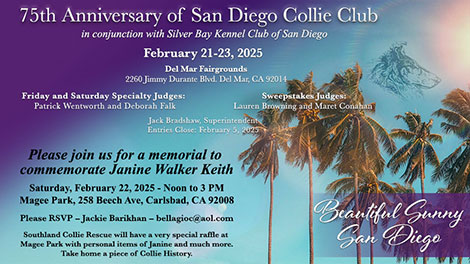 San Diego Collie Club -- 2025 Specialty Shows and Memorial to commemorate Janine Walker Keith