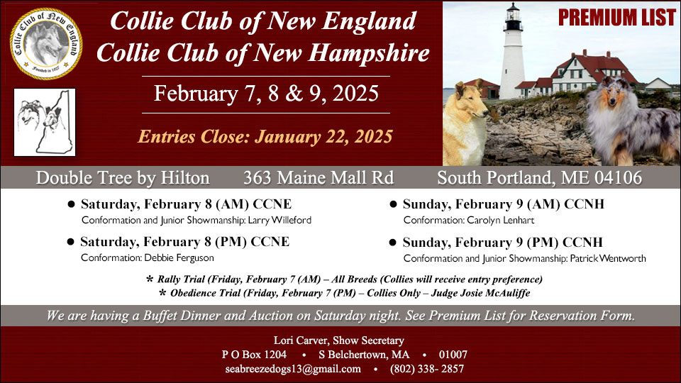 Collie Club of New England / Collie Club of New Hampshire – 2025 Specialty Shows and Rally and Obedience Trials