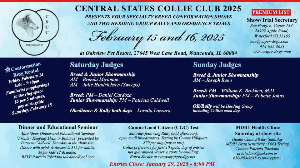 Central States Collie Club – 2025 Specialty Shows and Herding Group and Collie Rally and Obedience Trials