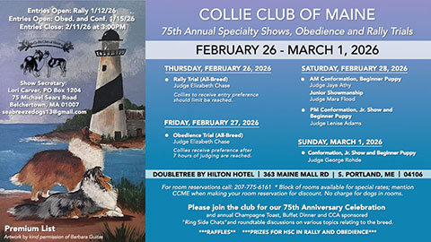 Collie Club of Maine 2026 Specialty shows, Obedience and Rally Trials